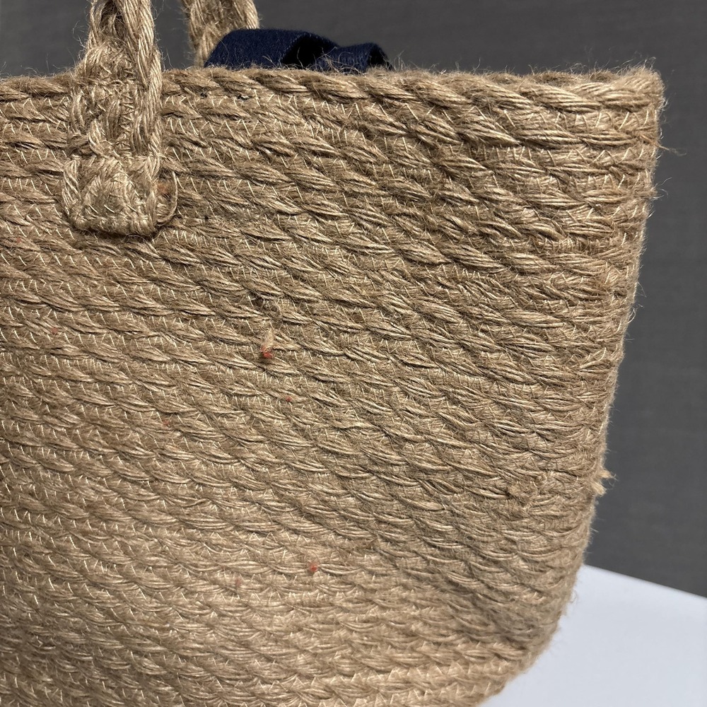 GAP Tote Bag Natural Jute Double Navy Straps Handle Beach Boho Summer Nautical - Picture 5 of 16
